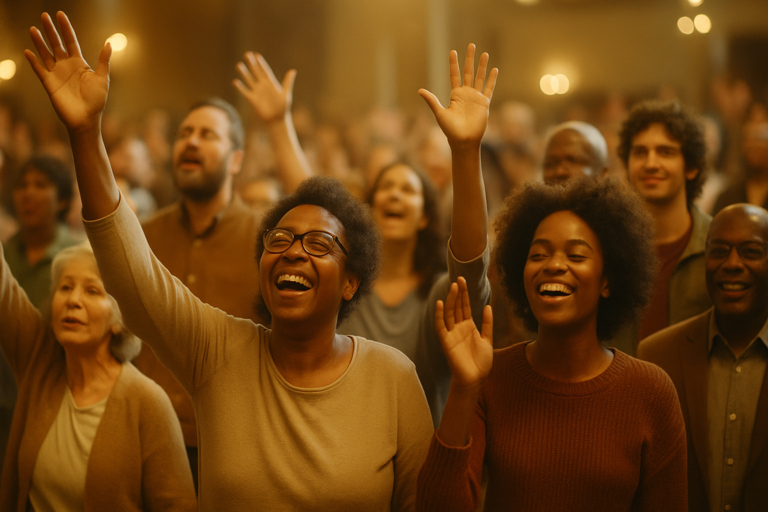 Congregation worshiping together